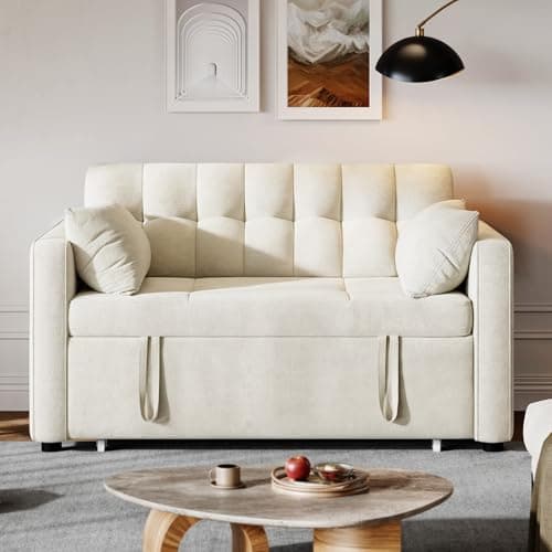 DWVO 3-in-1 Convertible Sofa Bed, 55" Sleeper Sofa with Pull-Out Bed, Cat-Scratch-Proof Fabric Futon Couch with Adjustable Backrest and Side Pocket, Loveseat for Living Room Apartment, Beige 7