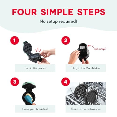 Dash MultiMaker® Mini System - Compact Waffle Maker for Family Breakfasts - Removable Griddle Plates & nonstick surface - 6 Plates - Aqua 5