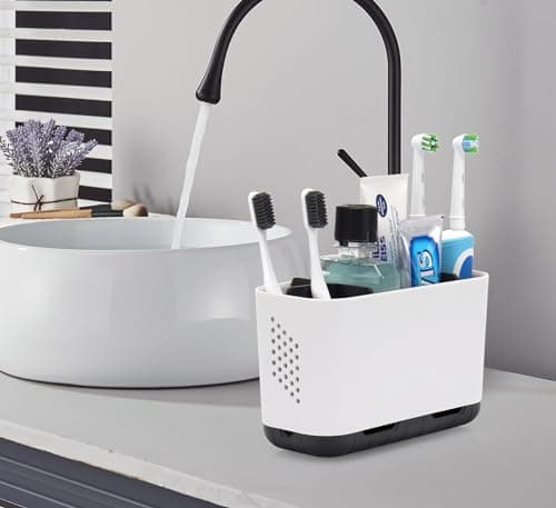 LAFARA Toothbrush Holders for Bathrooms, Electric Toothbrush and Toothpaste Holder with Adjustable Dividers and Drainage, Kids Toothbrush Organizer for Bathroom Countertop 2