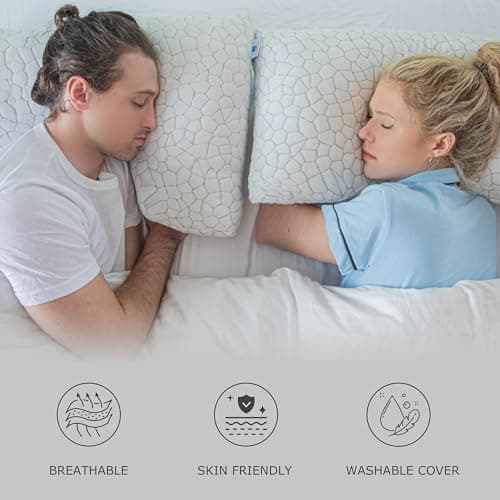 Pharmedoc Adjustable Shredded Memory Foam Bed Pillow - Perfect for Side Sleeper - Rectangular - Neck Support for Pain Relief - Queen Size - Extra Filling Pack 7