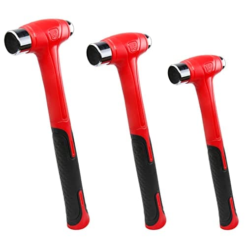 C&T 3 Piece Ball Peen Hammer, 16oz 32oz 48oz, Fiberglass Handle hammer for Ball Peen, Blow Striking Ball Pein Hammer Handle Tool with Forged Steel Construction for Metal Working