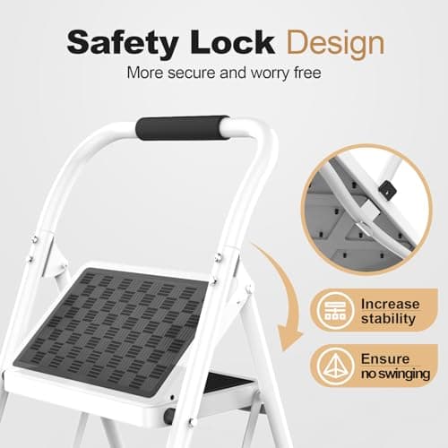 HBTower 3 Step Ladder,3 Step Stool for Adults Folding Step Stool with Cushioned Handle with Wide Anti-Slip Pedal Ergonomic Design 3