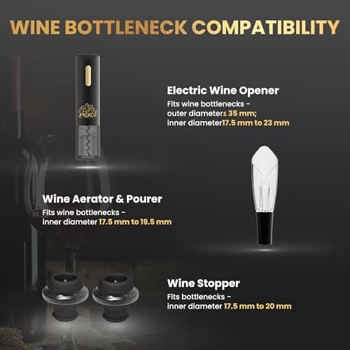 Prikoi Electric Wine Opener Set with Charging Base, Automatic Cordless Wine Bottle Opener with Aerator & Pourer, Foil Cutter, Vacuum Pump, and Stoppers for Home Party Christmas Day 6