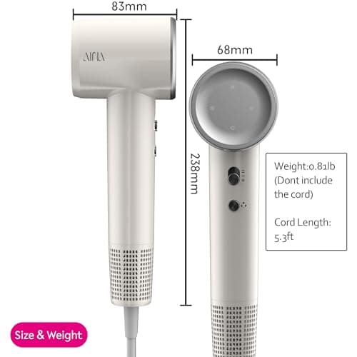 AINA Hair Dryer,Blow Dryer with Diffuser Brush Comb for Women - BLDC Hair Dryer - Brushless Motor, 110,000 RPM Lightweight,Ionic Travel, 3 Magnetic Attachments 110V/ALCI(Ivory White) 3