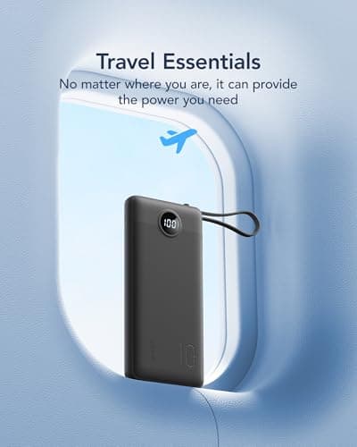 VRURC Portable Charger with Built in Cables, Slim Power Bank 10000mAh, USB C Travel Battery Pack, 5 Output 2 Input External Charging Bank for iPhone 17 16 15 14 13,Samsung,Android-Black(1 Pack) 8