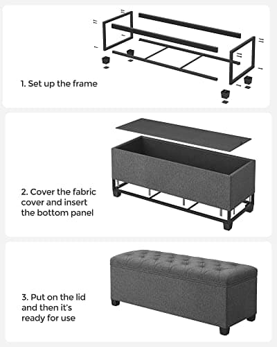 SONGMICS Storage Ottoman Bench, Foot Rest with Legs, 15.7 x 43.3 x 15.7 Inches, End of Bed Bench, Storage Chest, Load up to 660 lb, for Living Room, Bedroom, Entryway, Dark Gray ULSF088G01 7