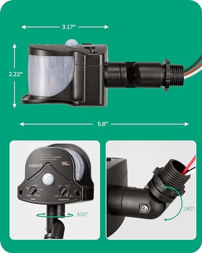 EDISHINE 240° & 360° Motion Sensor, Replacement Motion Detector for Outdoor Lights, Adjustable Time & Detection Range Up to 60FT, 3 Modes PIR Motion Sensor for Floodlight, Brown, UL Listed 7