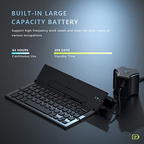 Geyes Foldable Bluetooth Keyboard Portable Folding Wireless Keyboard with Portable Pocket Size, Aluminum Alloy Housing for iPhone,iPad, Tablet,Laptops and Smartphones (Black) 5