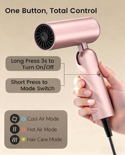 osou Travel Hair Dryer, Dual Voltage with Auto-Sensing, 1B Plasma Particles, 200times/s Temp Control, Portable Blow Dryer with Single-Sided Comb 8
