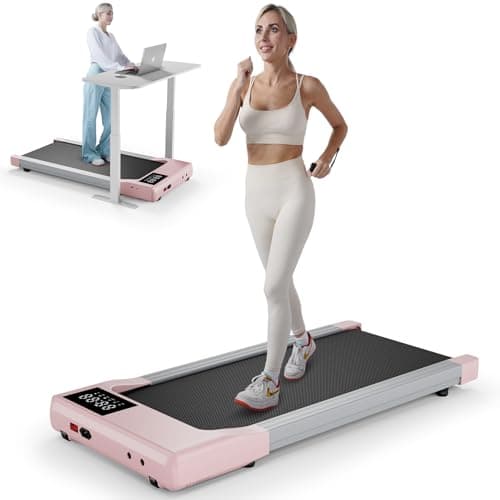 Lacuffy Smart Walking Pad, 2-in-1 Under Desk Treadmill for Home Office, Portable Walking/Jogging Machine with App & Remote Control, Fitness Data Recording (Pink)