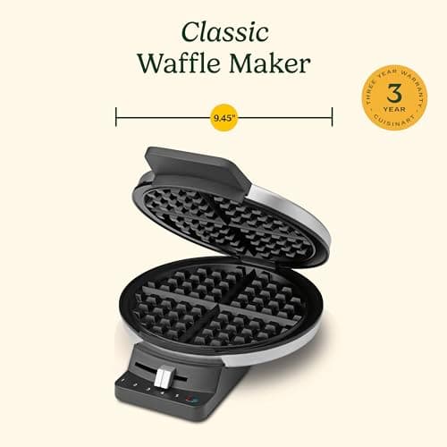 Cuisinart Waffle Maker, 1250W Round Classic Waffle Iron, 5-Setting Adjustable Browning Control, WMR-CAP2, Brushed Stainless 6