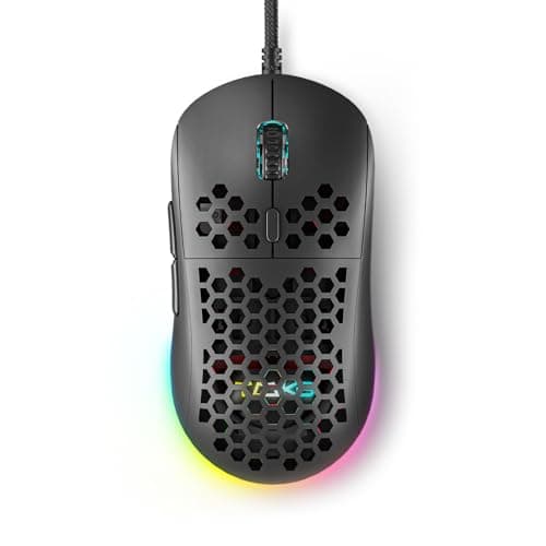 DIERYA M1SE Wired Gaming Mouse with Honeycomb Shell, 12800DPI Optical Sensor, 6 Programmable Macros, Software Support for Custom Key Config, and RGB Settings for Windows 7/8/10/XP, Vista, Linux-Black