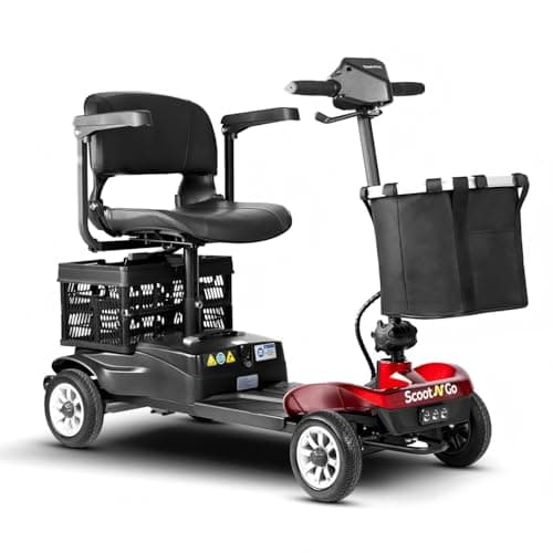 Scootngo 4 Wheel Mobility Scooter for Seniors & Adults with Dual Baskets, 12AH Long-Range Battery, 300LBS+ Weight Capacity, Comfortable Seat for Daily Use (Black-Red)