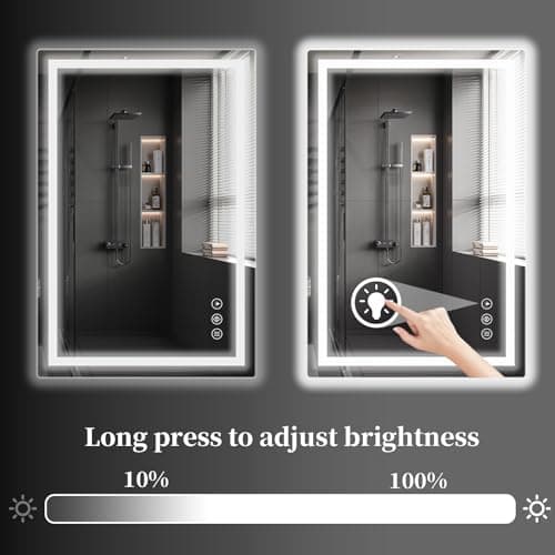 Koonmi 20x28 LED Bathroom Mirror, Backlit + Front Lit, LED Bathroom Mirror with Lights for Wall, 3 Colors, Anti-Fog, Dimmable Brightness, Memory Function, Tempered Glass 5