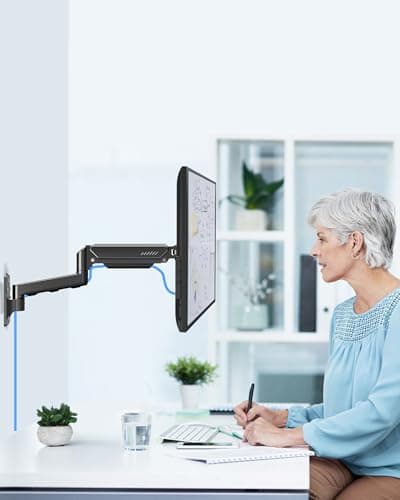 MOUNTUP Single Monitor Wall Mount for Max 32 Inch Computer Screen, Fully Adjustable Monitor Arm, Wall Mount Monitors Holder Support 4.4-19.8lbs Display, VESA Bracket Fit 75x75mm, 100x100mm 7