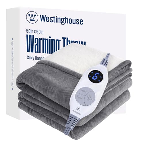 Westinghouse Electric Throw Blanket, Flannel Sherpa Heated Throw with 6 Heating Levels and 2-10 Hours Auto-Off, Flower Jacquard Heated Blanket, Fast Heating & ETL Certification, 50" x 60" Inch, Grey