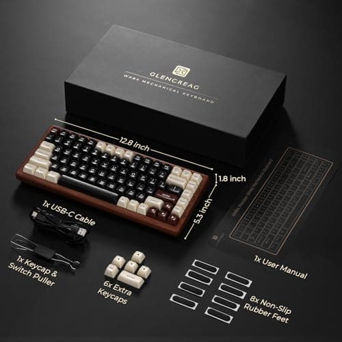 GLENCREAG WK84 USB-C Wired Wooden Mechanical Keyboard, 75% Layout 84 Keys, RGB Backlit, Hot-Swappable Green Switches, QMK/VIA Programmable, for Gaming & Typing 6