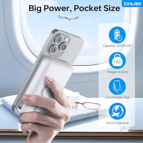 for Magsafe Portable Charger, 12000mAh Wireless Magnetic Power Bank with Stand and USB C in/Out Fast Charging, for Magsafe Battery Pack Compatible with iPhone 15/14/13/12 Pro/Pro Max-Pearl White 7