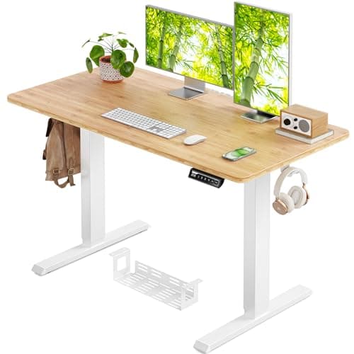 ErGear Whole Piece Standing Desk with Bamboo Desktop, Adjustable Stand Up Desk for Home Office, Electric Computer Desk Workstation with Cable Management Tray, 48x24 inch, Bamboo, EGESD64RB