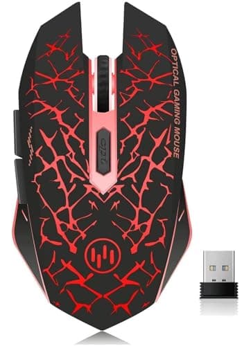 VEGCOO C12 Wireless Gaming Mouse,Rechargeable Mice Silent Click Cordless Mouse with 6 Buttons PC Gaming Mice Advanced Technology with 2.4GHZ Up to 2400DPI for PC Laptop (Red)