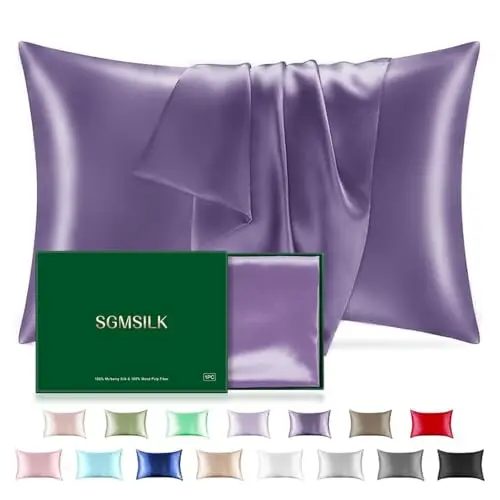 Mulberry Silk Pillowcase for Hair and Skin, SGMSILK 22 Momme Natural Silk Pillow Cases with Zipper, 6A Soft and Smooth Single Sided Pure Silk Pillow Cover (Dark Purple, Queen 20"x30")