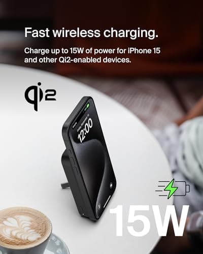 Belkin Portable Charger, Wireless Power Bank 15W 8000 mAh w/ Qi2 - MagSafe Charger w/Built-in Pop-up Kickstand - iPhone 17, Air, Pro, Pro Max, AirPods, Apple Watch, Google Pixel 10, etc. - Black 6