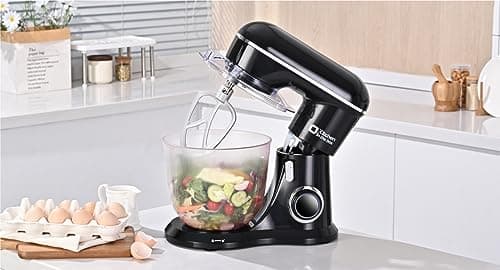 Kitchen in the box Stand Mixer, 5QT Two bowls Electric Food Mixer, 10 Speeds 3-IN-1 Kitchen Mixer for Daily Use with Egg Whisk,Dough Hook,Flat Beater (Black, 5QT) 6