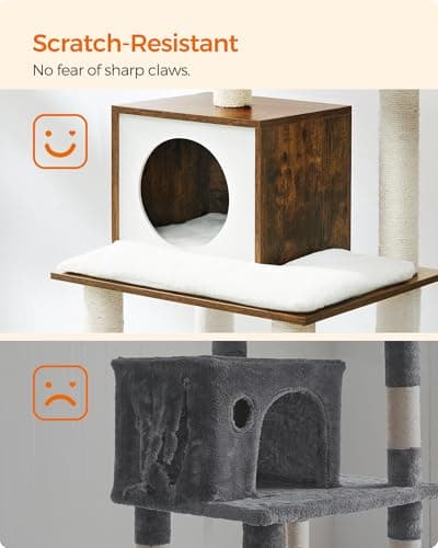 Feandrea Cat Tree, 56.3-Inch Modern Cat Tower, Multi-Level Plush Condo with Scratching Posts, Hammock, Washable Cushion, Rustic Brown UPCT164X01 7