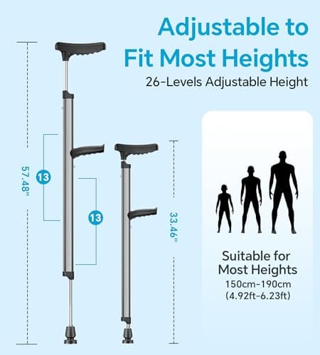 HOMLAND Adjustable Aluminum Walking Cane & Underarm Crutches with Pads and Handgrips, for Adults 150-190cm Tall 5