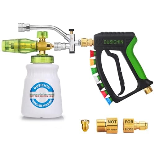 DUSICHIN Foam Cannon Pressure Washer Gun Kit 4000 PSI Double Tip Attachment, Dual-Connector Accessory Soap Cannon,Car Wash Foam Gun Snow Foam Lance 1/4 Inch Quick Connector,7 Sprayer Nozzles DUS2904