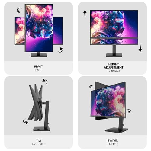 CRUA 27” Gaming Monitor, IPS UHD (3840x2160) Dual Mode (4K 144Hz or FHD 300Hz), 120% sRGB, Support Rotating/Vertical, AMD FreeSync, Built-in Speakers, HDMI 2.1 & DP 1.4, Wall Mount Install-Black 7