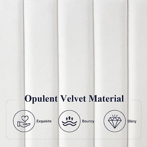 Allewie Full Bed Frame, Velvet Upholstered Platform Bed with Adjustable Vertical Channel Tufted Headboard, Mattress Foundation with Strong Wooden Slats, Box Spring Optional, Easy Assembly, Off-White 7