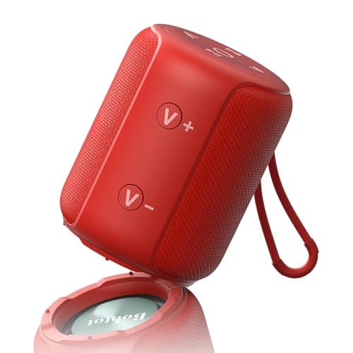 Bobtot Portable Speaker Bluetooth, IPX6 Shower Speaker Waterproof, 15H Playing Time, Loud and Stereo Sound with Bass, Dual Pairing for Party, Camping, Travel, Red
