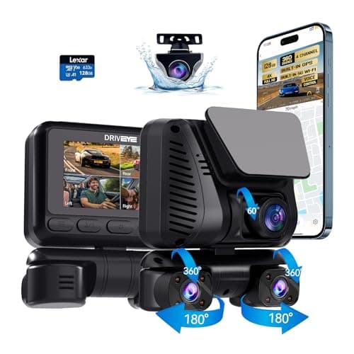 Dash Cam 4 Channel 360° View,4K Front and Rear Dash Camera for Cars,Built-in 5GHz Wi-Fi GPS, Voice Control, Free 128G Card,Night Vision, Light Filter,24H Parking Mode,G-Sensor