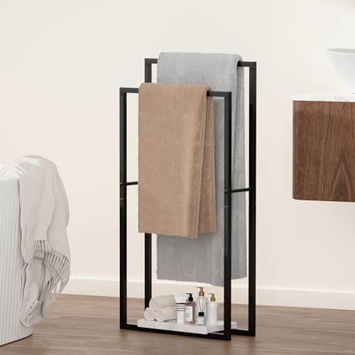 KES Standing Towel Racks for Bathroom with Heavy Marble Base, 38" H Towel Rack Stand for Bathroom 2-Tier, Blanket Rack for Bathroom Floor, Matte Black, BTH501-BK 7