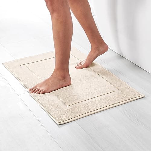 Amazon Basics Banded Bathroom Bath Rug Mat, Machine Washable, Super Absorbent, 100% Cotton, 20" W x 31" L, Cream 2