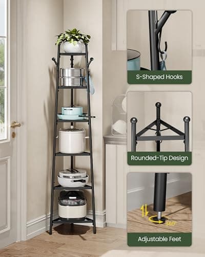 CHOEZON Pot Racks, 6-Tier Cookware Stand, Triangle Shelf Storage Tower for Kitchen, Pans Pots Storage Rack, Metal Wire Shelf Organizer, Corner Shelf, for Kitchen, Living Room, Black TPR15BB 7