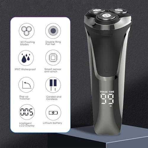 Snapbuy Electric Razor for Men, Snapbuy Electric Razor Pro of Father, Electric Shavers for Men,Ipx7 Waterproof Cordless Shaver with 90-Min Runtime, 4D Floating Head Rotary Shaver, Fast Charging(Black) 6
