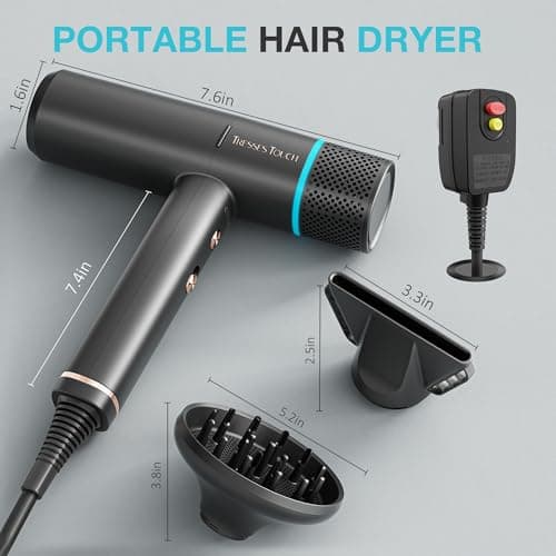 Hair Dryer, High-Speed Ionic Low Noise Blow Dryer, Powerful 1600 Watt Motor for Fast Drying and Straight & Wavy Hair, Lightweight, Professional Hairdryer with Diffuser & Nozzle for Home Salon Travel 6