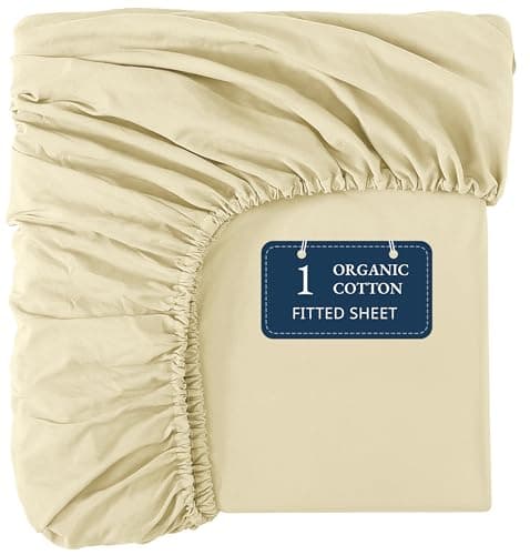 Lane Linen 100% Organic Cotton Twin XL Size Fitted Sheet Only (39"x80") - Super Soft 100% Cotton Twin XL Fitted Sheet - Lightweight & Durable Cotton Bed Sheet - Vanilla