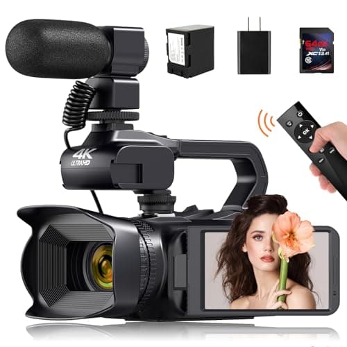 JIOWEATHER Camcorder Video Camera 4K 64MP18X Digital Zoom Auto Focus Vlogging Camera for YouTube Video Camera with WiFi, 4500mAh Battery, SD Card, Stabilizer, Mic, Remote Control and Charger