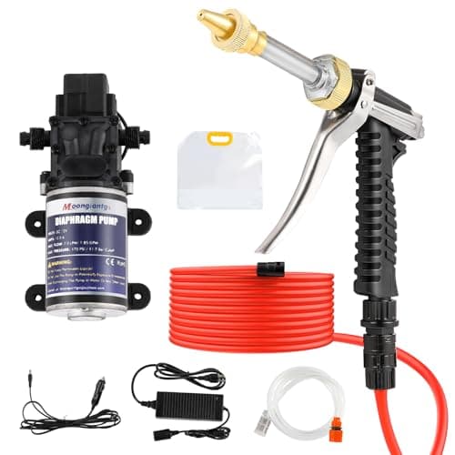 Moongiantgo Car Washer Pump Kit, 12V 170PSI 1.85GPM Boat Washdown Deck Wash Pump Kit with 19.7Ft Hose, Portable Pressure Washer for Car, Boat, RV Camping, Marine, Yacht, Home, Garden (A)