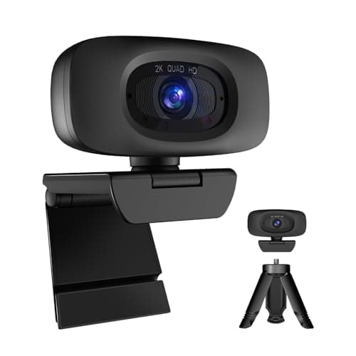 Combess Webcam for PC,Full HD 2K Webcam with Dual Noise Cancelling Microphones, Privacy Cover and Tripod for Web Auto Focus,Camera for Desktop Computer/Zoom/Skype/Team/Laptop