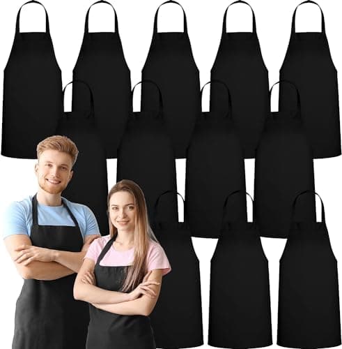 GREEN LIFESTYLE 12 Pack Bib Apron - Unisex Black Aprons, Machine Washable Aprons for Men and Women, Kitchen Cooking BBQ Bulk (Pack of 12, No Pockets, Black) 8