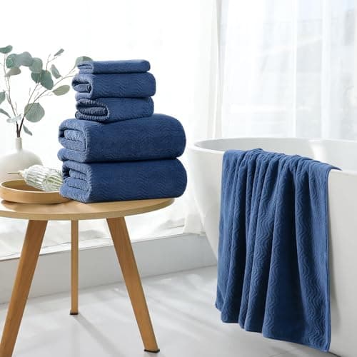 8 Piece Bath Towel Set Navy |2 Oversized Large Bath Sheet,2 Hand Towels,4 Washcloths| Ultra Soft Cozy Bath Towel Set for Bathroom Hotel Gym Spa,Highly Absorbent & Quick Dry Bathroom Towel Collections 7