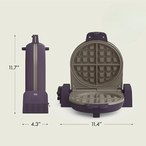 bella Flip-n-Store Waffle Maker, EverGood™ Ceramic Nonstick Coating, Fits-anywhere™ Kitchenware, Power Indicator Light & Touch Handle, 7” Wide & 1" Deep Plates, 1000 Watt, Plum 7