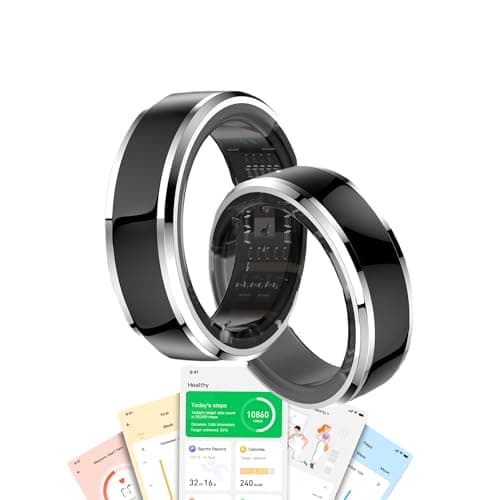 Fecoul Smart Health Ring for Fitness Sleep Tracking, 24-Hour Heart Rate Monitoring, Blood Oxygen Tracking, somatosensory Sports Games, 5ATM Waterproof Rating, Free APP (# 10), Diameter 20.1 mm, Black