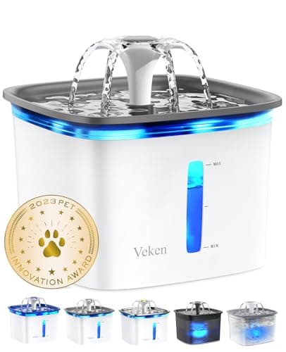 Veken Innovation Award Winner 95oz/2.8L Pet Fountain, Automatic Cat Water Fountain Dog Water Dispenser with Replacement Filters for Cats, Dogs, Multiple Pets (Grey, Plastic)