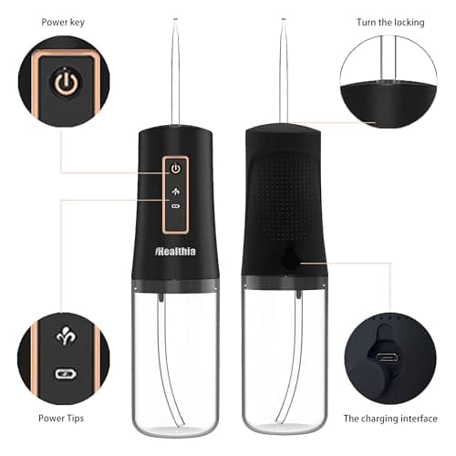 Water Dental Flosser Cordless, KUSKER Portable Oral Irrigator for Teeth, 3 Modes and 4 Jet Tips, IPX7 Waterproof, Rechargeable for 30-Days Use, Home, Travel, Braces, Bridges Care(Elegant Black) 6