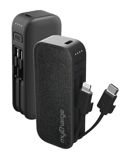 myCharge PowerHub Mini Portable Charger for iPhone - 3000mAh & Built in Cables (Lightning, Type C) 12W Turbo USB C Power Bank Fast Charging Battery Pack (Black)